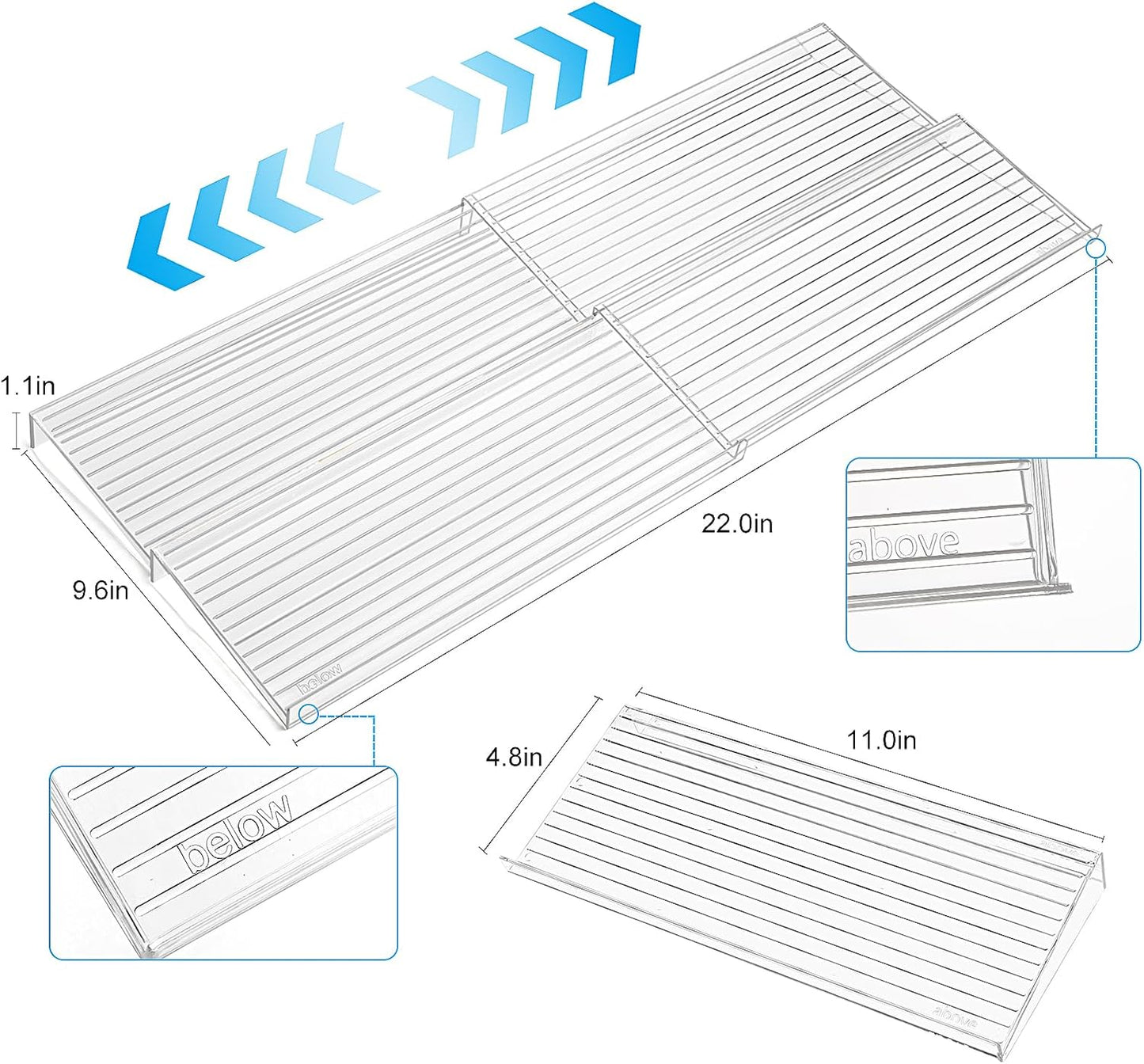 Spice Organizer for Drawer, 4 Pcs Clear Acrylic Drawer Seasoning Organizer, Expandable From 11'' to 22'' Spice Drawer Organizer, Ideal for Kitchen Spice Organization (Jars not included)
