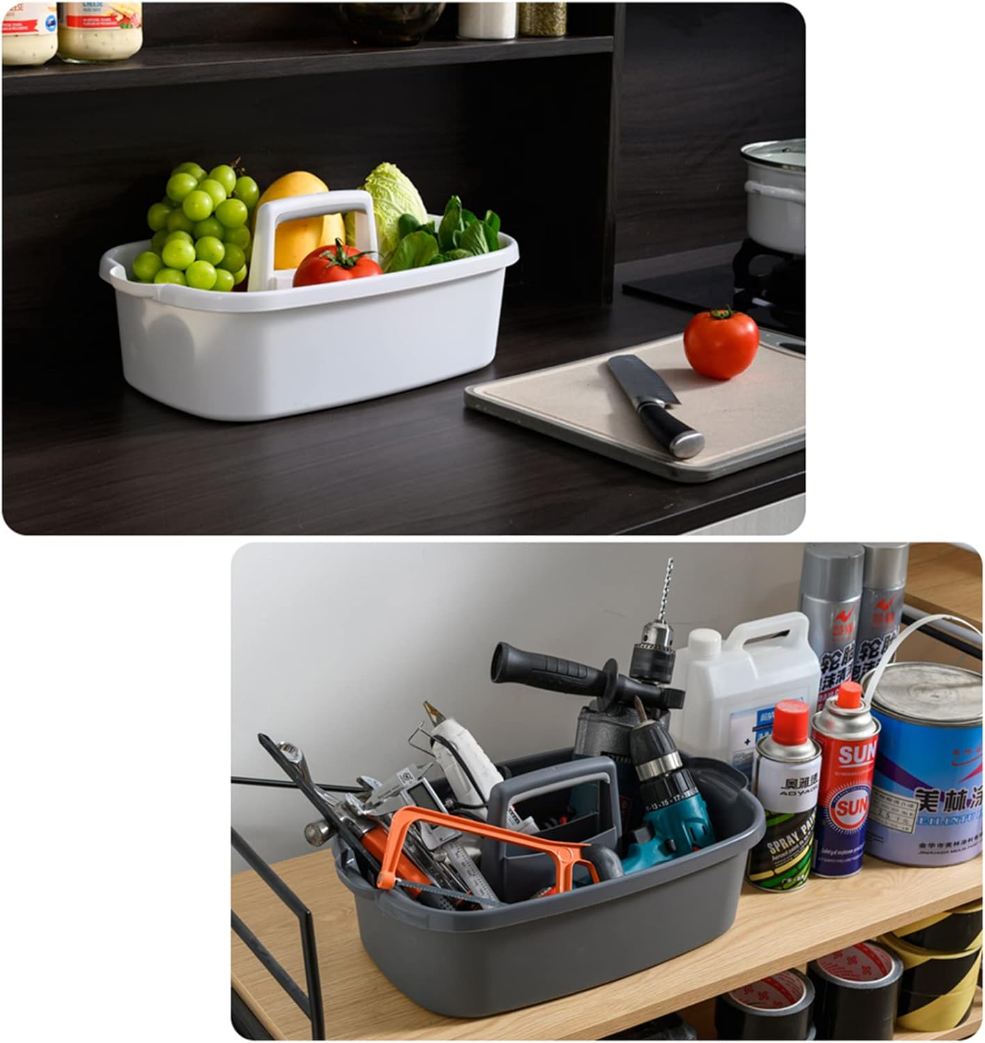 JiatuA Large Cleaning Supplies Caddy Portable Shower Caddy Basket Dark Gray | Sturdy Supply Organizer with Handle Plastic Bucket Tool Storage for Bathroom Bedroom Kitchen Garden College Dorm Essentials