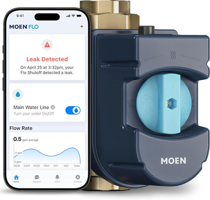Moen Flo Shutoff, 3/4" Automatic Water Leak Detector & Shutoff, 900-001 | Automatic Shutoff, Leak Detection, MicroLeak Tests, Monitors Flow, Pressure, Moisture, and Temperature, WiFi App Control