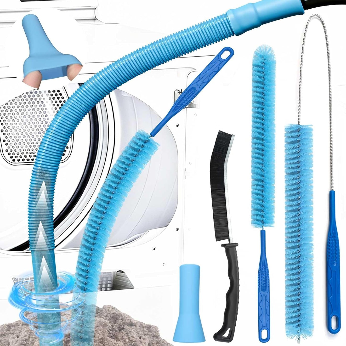 Dryer Vent Cleaner Kit with Dryer Vacuum Hose Attachment, 4-in-1 Multi-Lint Remover Brush, Suitable for Most Vacuum Cleaners for Efficient, Safe, and Thorough Dryer Lint Cleaner Tools (Blue)