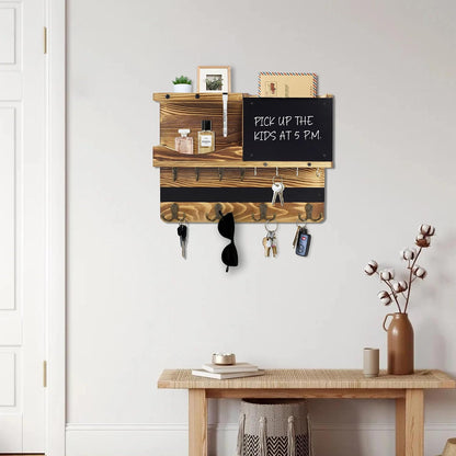 Key Holder for Wall Mount with Shelf and Mail Organizer, Key and Mail Holder with 16 Hooks, Farmhouse Entryway Organizer, Home Decor Rack (Pine Wood, White Washed)