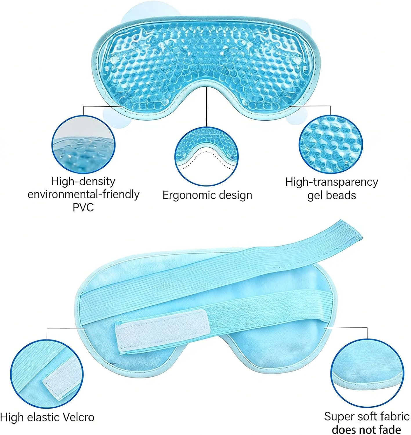 Plush Cooling Eye Mask with PVC Gel Beads, Cold & Hot Compress Sleep Mask with Blackout Design, Reusable Ice Bead Mask for Headache, Migraines Relief & Puffy Eyes(Grey)