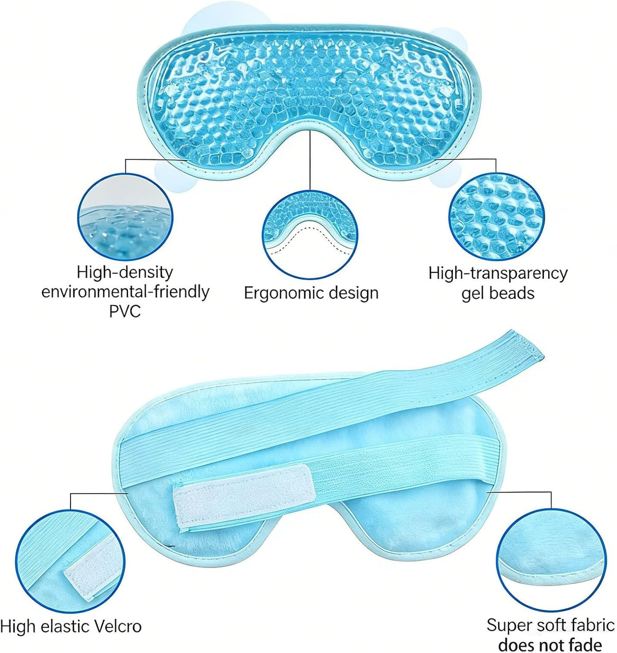 Plush Cooling Eye Mask with PVC Gel Beads, Cold & Hot Compress Sleep Mask with Blackout Design, Reusable Ice Bead Mask for Headache, Migraines Relief & Puffy Eyes(Grey)