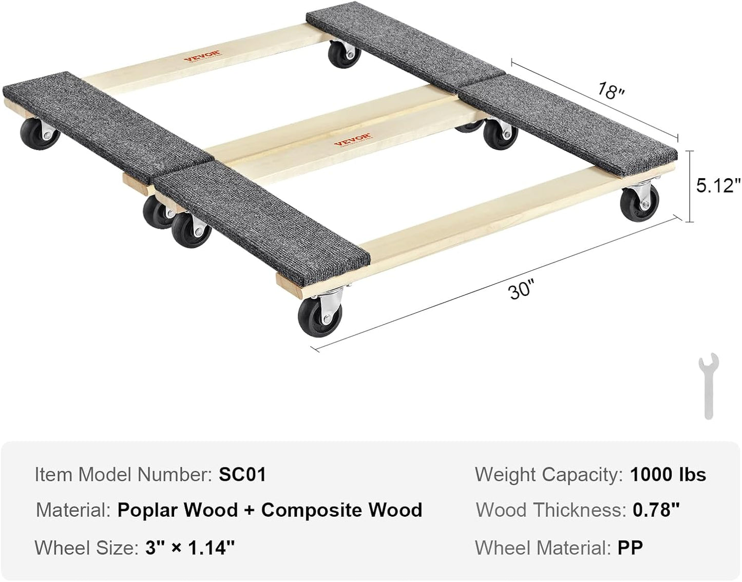VEVOR Furniture Dolly, 4 Pack 6-Inch Steel Tri-Dolly with 360° PP Swivel Wheels and Non-Slip Cap, 3 Wheels Furniture Lift Mover Tool Set for Moving Heavy Furniture Refrigerator Sofa