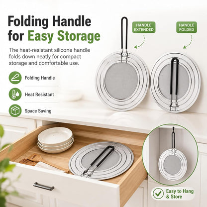 Splatter Screen for Frying Pan, Grease Splatter Guard for 9/10/11 Inch Pans | Shields Stove Top from Oil Splash, Dishwasher-Safe Splatter Screen with Foldable Heat-Resistant Silicone Handle