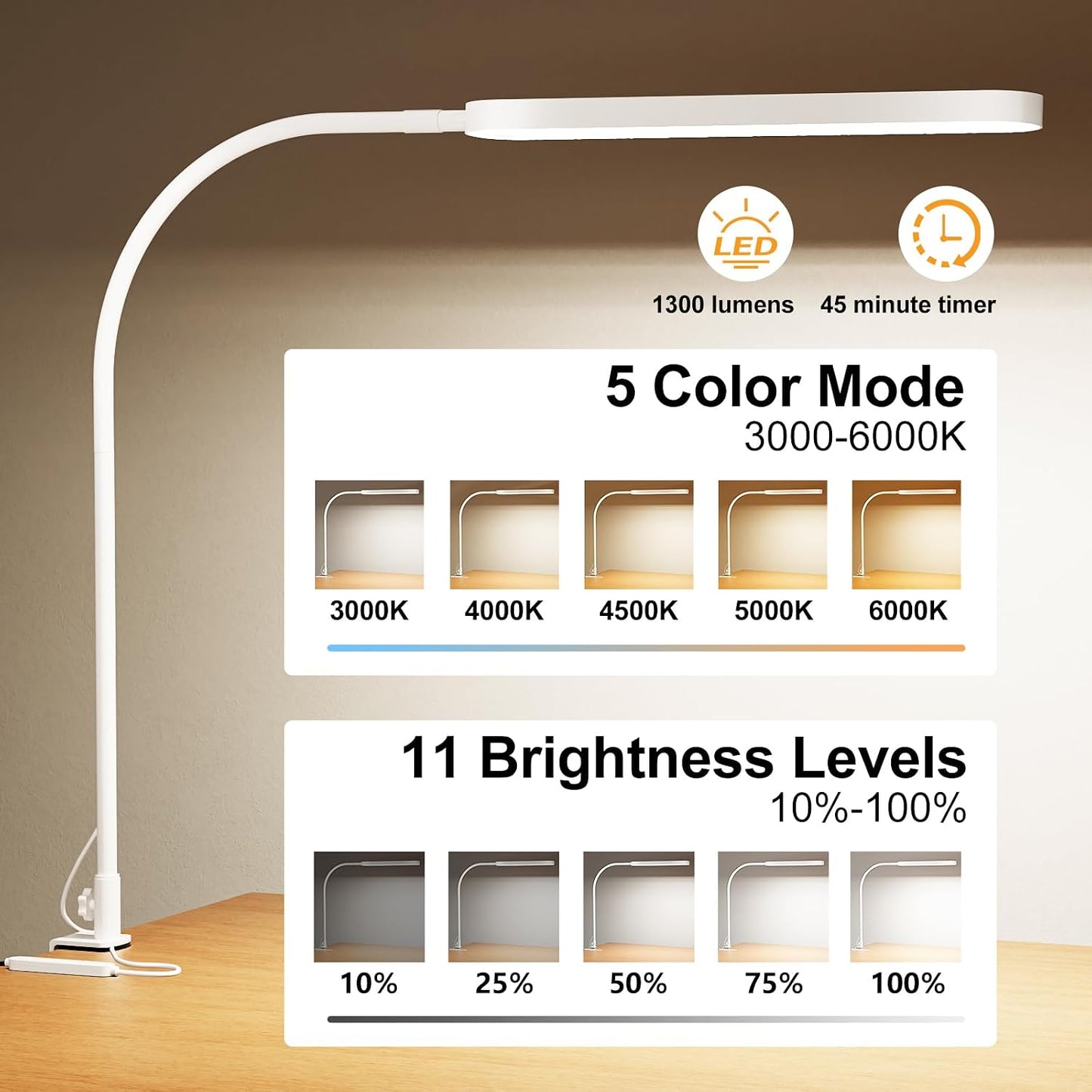 SKYLEO Desk Lamp for Home Office, Eye Comfortable LED Desk Light for Long Hours, Adjustable Swing Arm with Memory Function, Black