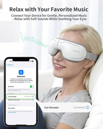 Eye Massager with Heat and Compression - Avocado Green Heated Eye Mask with Vibration, Bluetooth Music, 6 Modes, Rechargeable 1200mAh Battery for Eye Strain, Dry Eyes, Migraines Relief