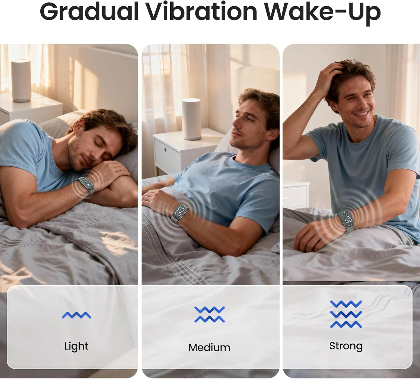 REACHER Vibrating Alarm Watch Wristband for Hearing Impaired | Private vibration-only alarm for shared bedrooms, dorms, couples, Battery Powered, Comfortable woven fabric band loop