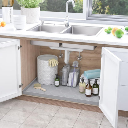 Waterproof Under Sink Mat 34" x 22", Silicone Mat Kitchen liner | BPA-Free Silicone Tray with Raised Lip Protect Cabinets from Leaks, Versatile Home Organizer for Bathroom, Pets, Boots, Floor