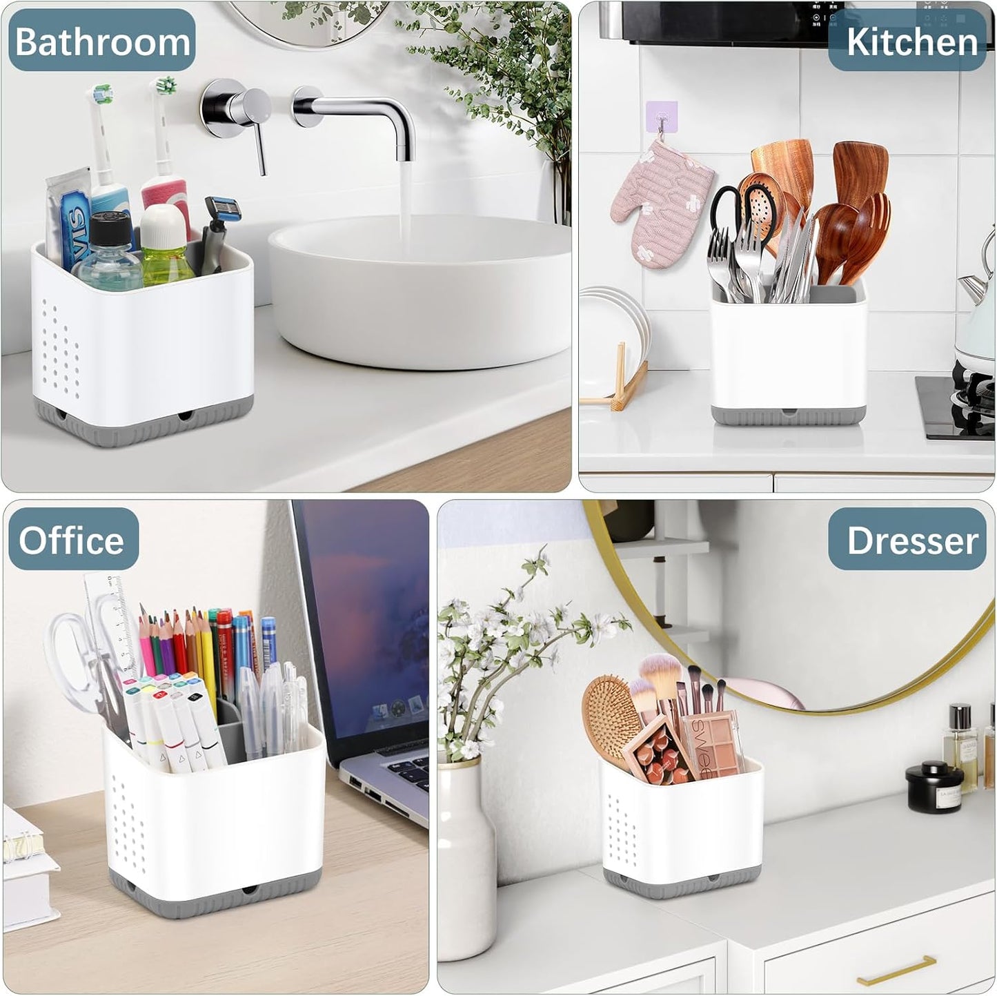 Bathroom Toothbrush Holders, Toothbrush and Toothpaste Holder (Wood Grain) | Easy To Clean, Drainage, Removable, Non-Slip, 4 Slots Tooth Brush Holder for Bathroom Countertop Organizer