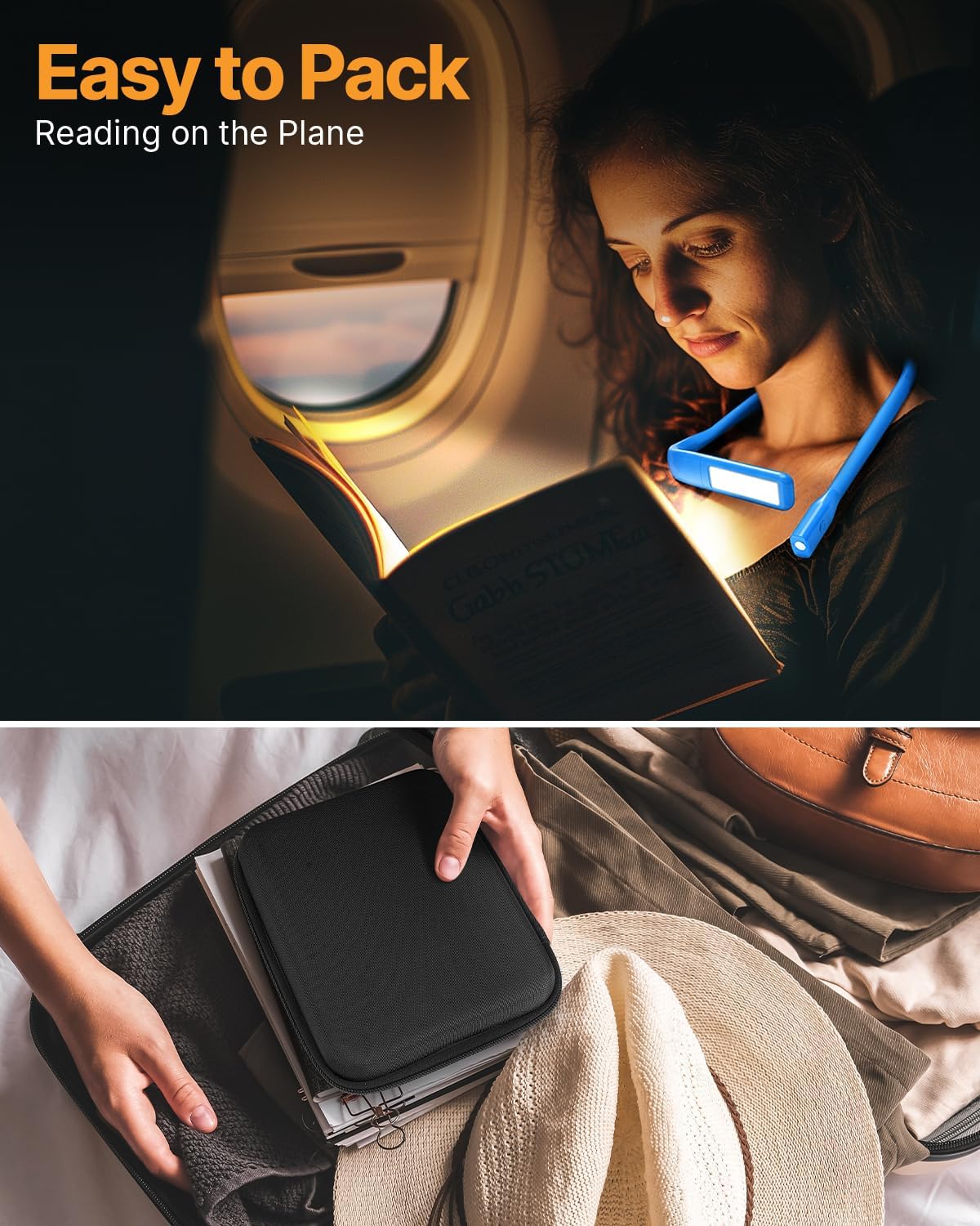 Neck Reading Light Book Lovers Gifts, Rechargeable 80Hrs Eye-friendly 3 Colors & Stepless Dimming Book Light for Reading, Christmas Stocking Stuffers for Men Women Camping Knitting Crochet Accessories