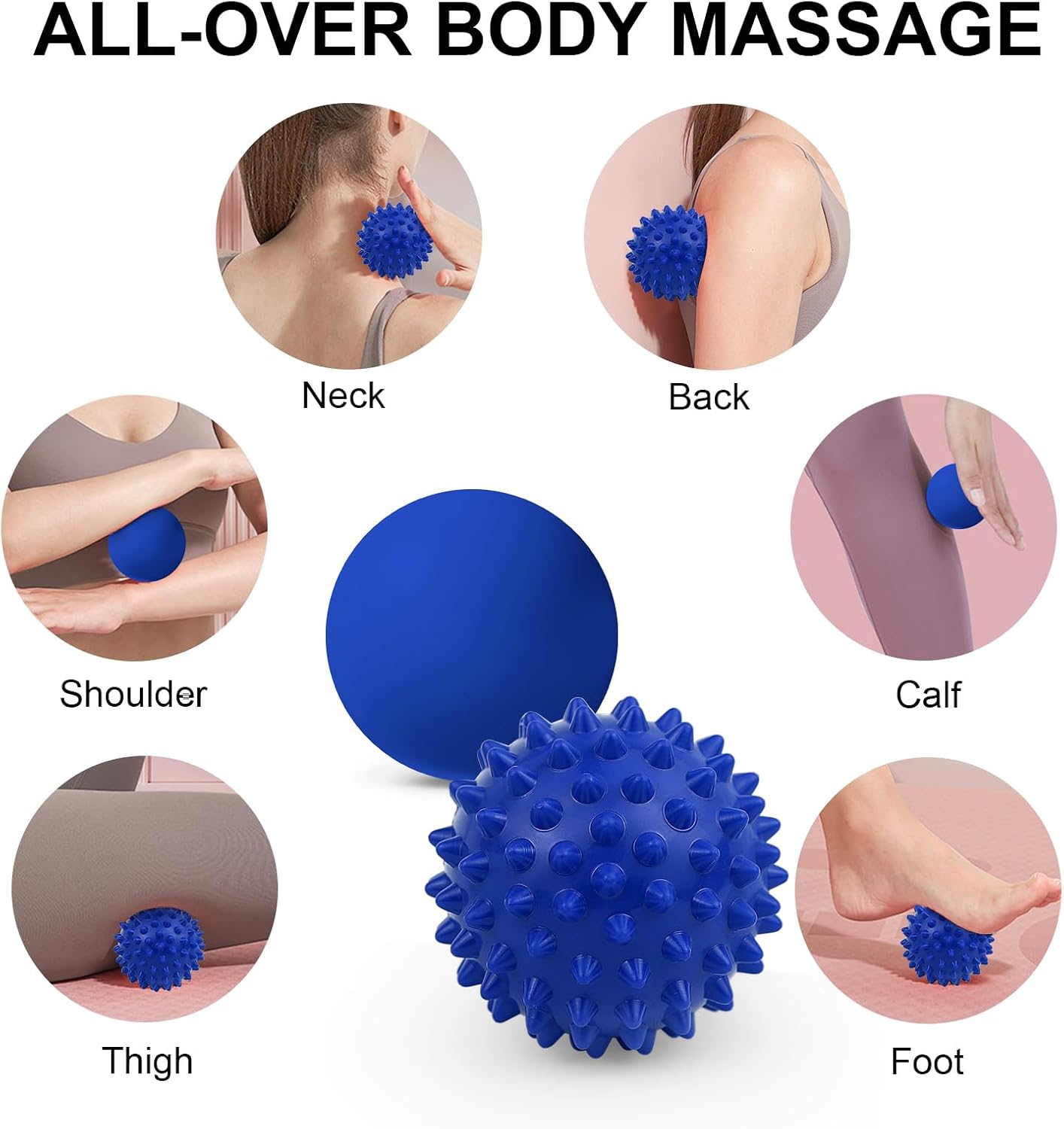 Massage Lacrosse Ball, Spiky Massage Ball, for Deep Tissue, Trigger Point and Myofascial Release, Muscle Knots, and Yoga Therapy (Black-Black)