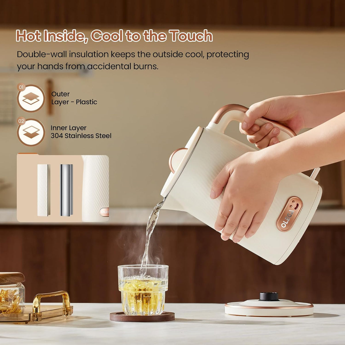 OLEGA Electric Tea Kettle: 1200W Fast Boil Electric Water Kettles 1.5L