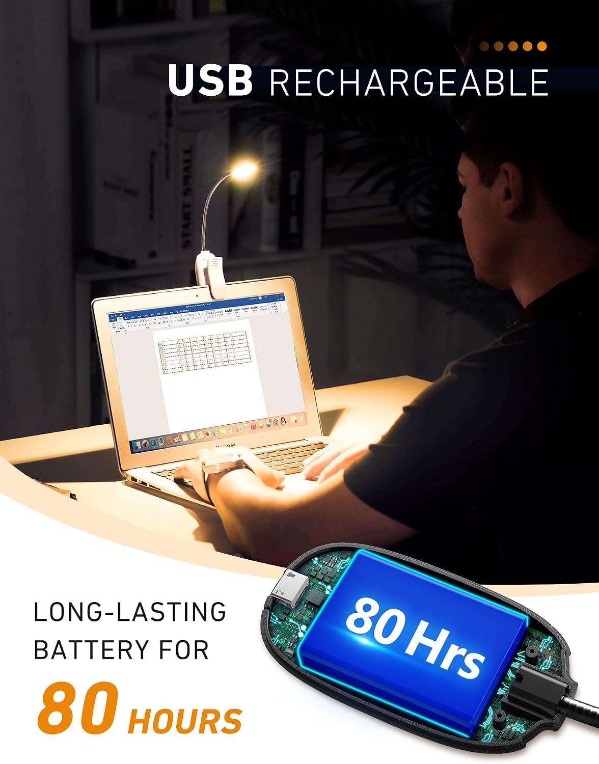 Monotremp Rechargeable Book Lights for Reading at Night, Clip-On 3 Colors | Eye-caring ultralight clip-on, stepless dimming, no flicker, amber mode, 80H runtime, 1.3oz, memory, gift for book lovers.