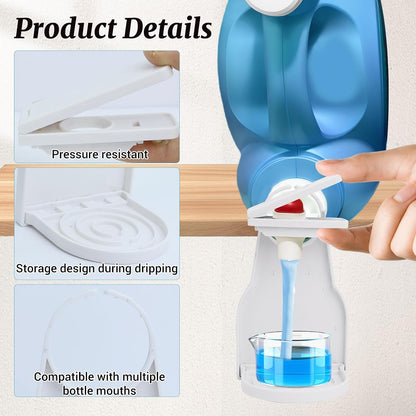 Laundry Detergent Dispenser 2Pack Set with Cup Holder & Drip Catcher | Detergent Bottle Cup Holder with Nozzle Button Switch for Liquid Laundry & Softener, Laundry Room Organization and Storage