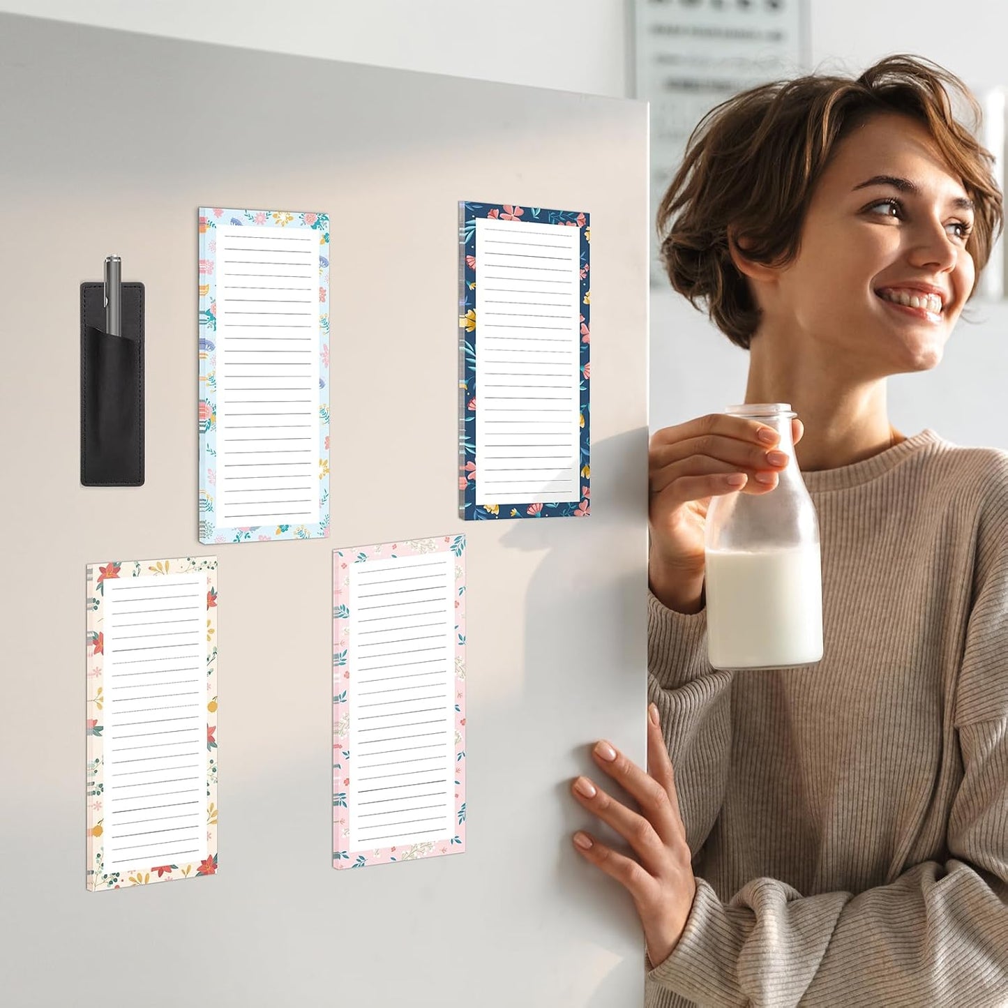 Thboxes 4 Pack Magnetic Note Pad for Fridge with Pen Holder, Totally 200 Sheets Grocery List Magnet Pad for Refrigerator Magnetic Shopping List Pad（Fruit Design） | Full-Back Magnet, 80Gsm FSC-certified Paper, School Office Home Supplies Grocery List