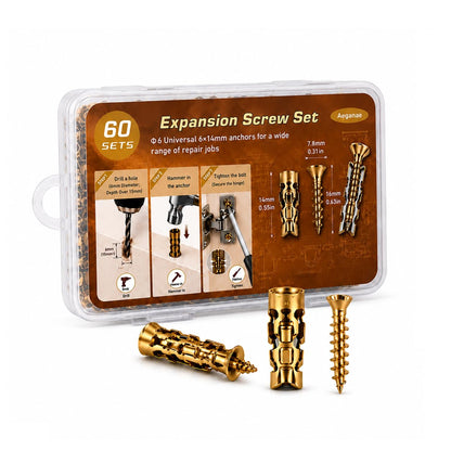 6×14mm Short Expansion Screw Set for Cabinet Hinge Repair & Stripped Thread Restoration Door Hinge, Fits 6mm Drill Holes in Tile Stone Wood 30Set