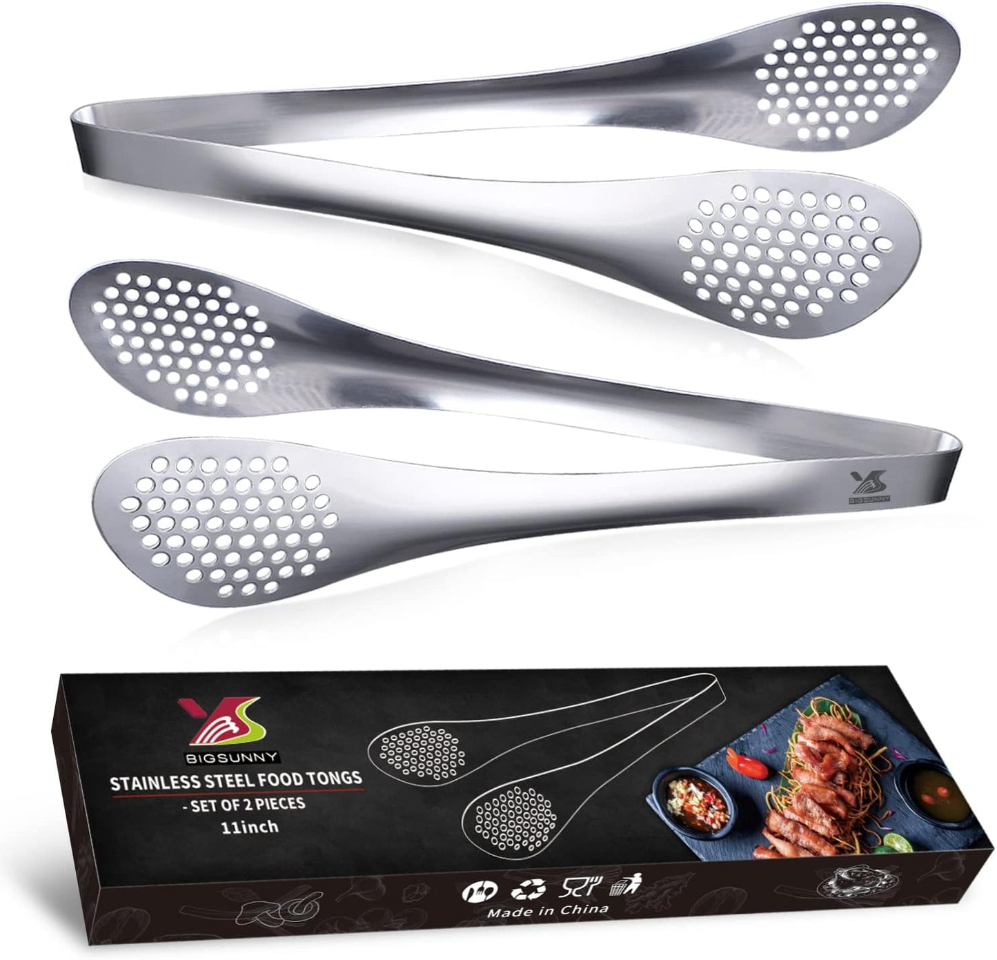 MSY BIGSUNNY 9 inch Buffet Tongs, Set of 2 Stainless Steel Food Serving Tongs