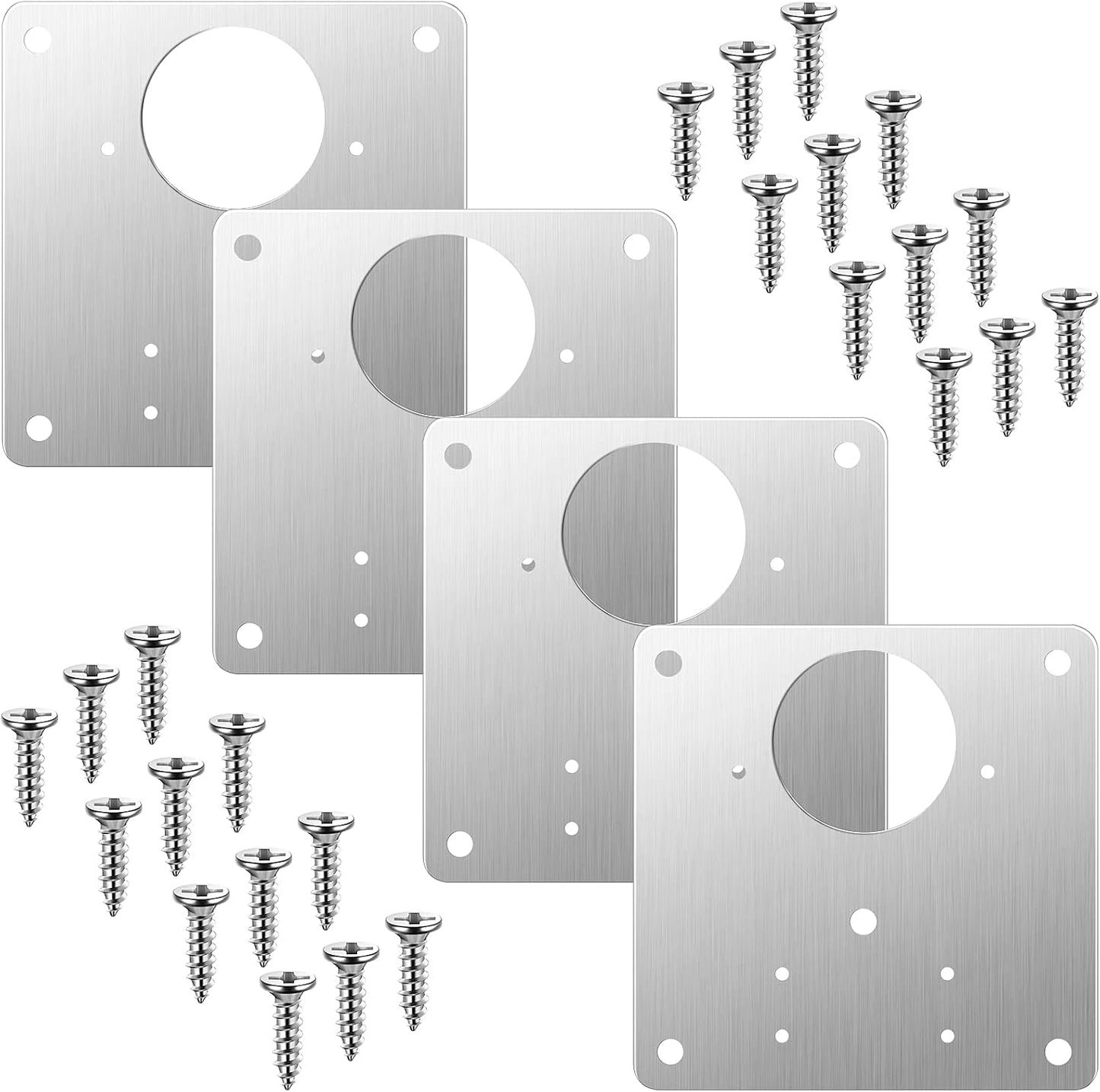 Cabinet Door Hinge Repair Plate, Saisn 4 Pack Stainless Steel Hinge Repair Reinforce Bracket Kit Kitchen Cupboard Hinge Door Fixing Plate with Mounting Screws