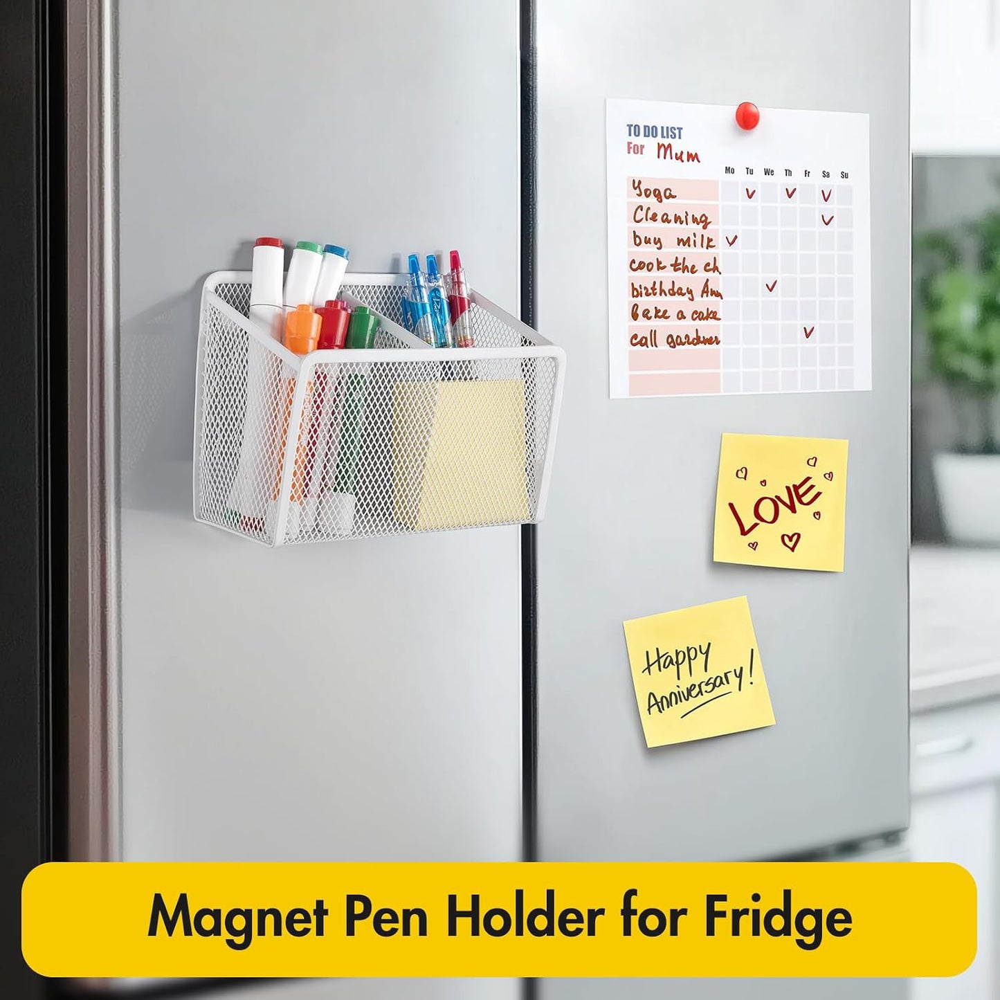 BEYGORM Magnetic Dry Erase Marker Holder for Whiteboard, Locker Organizer | Mesh Non-slip Pen & Pencil Holder for Refrigerator, Basket for Classroom, School &Office (Black, 1-Pack)
