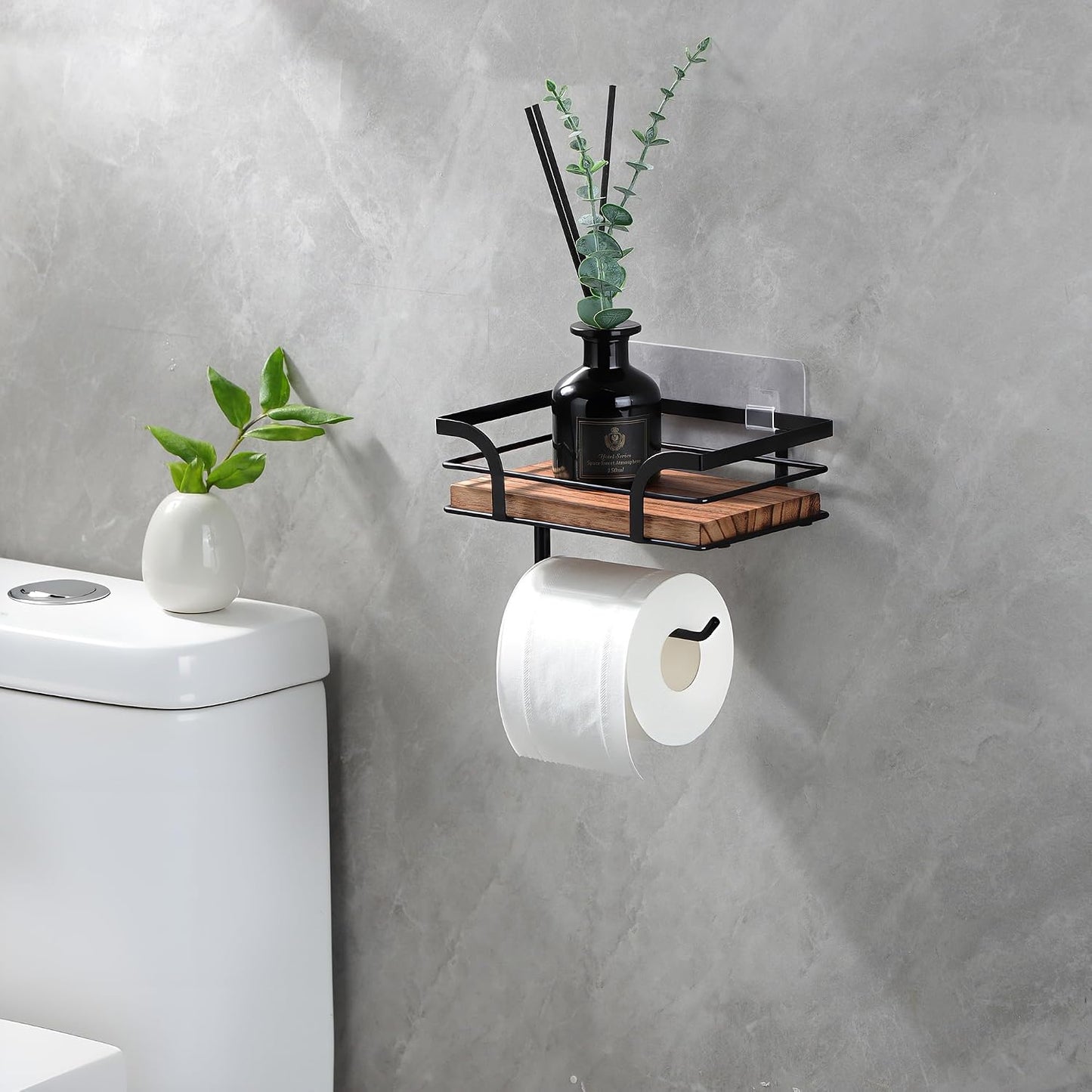 YIGII Toilet Paper Holder with Shelf, Adhesive or Drilling Toilet Paper Roll Holder for Bathroom, Rustproof Tissue Roll Holder Wall Mounted for Wipe Storage (Silver)
