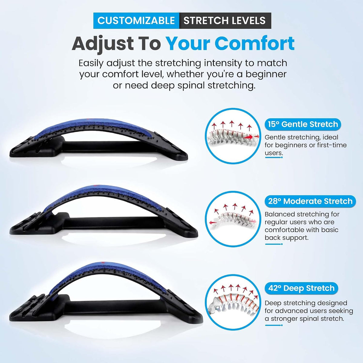 Spine Decompression Back Stretcher with Massage Ball - 3 Level Adjustable