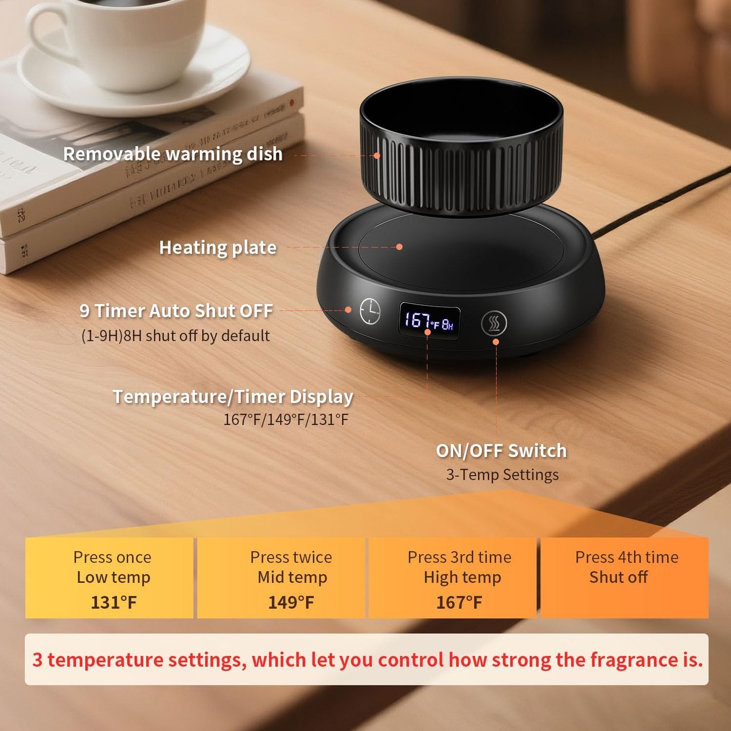 Candle Warmer,Wax Melt Warmer, Wax Warmer for Scented Wax, Wax Cube Burner | Wax Melter, 3 Temp Setting, 1-9H Auto Shut Off Timer, Electric Scented Wax Melter, Home Bedroom Office Use,Coffee Mug Warmer