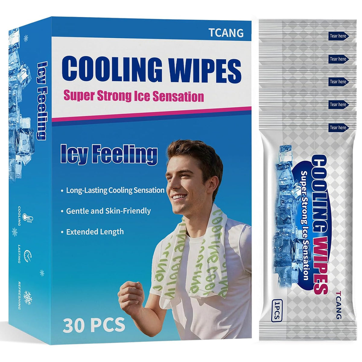 30 Pack Disposable Cooling Wipes, Individually Wrapped No-Rinse Cooling Towels, (25''x 9.84'') Extra-Thick Oversized Ice Towel for Sports, Travel, and Camping in Hot Weather (White)