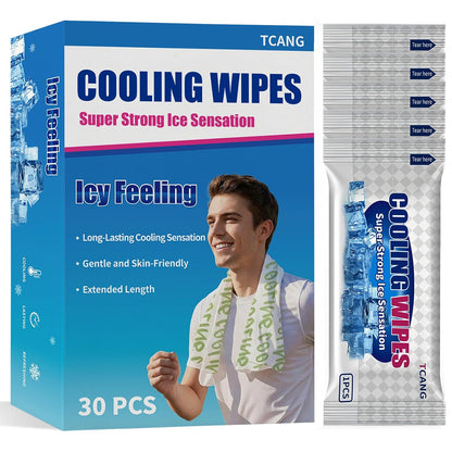 30 Pack Disposable Cooling Wipes, Individually Wrapped No-Rinse Cooling Towels, (25''x 9.84'') Extra-Thick Oversized Ice Towel for Sports, Travel, and Camping in Hot Weather (White)
