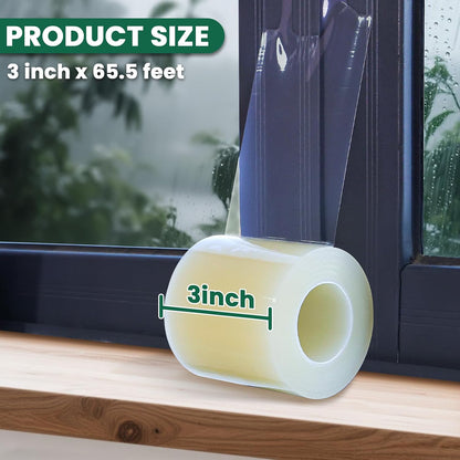 Window Sealing Tape, 20 Mil Thick Window AC Insulation Sealing Draft Tape | 3 inch X 33 FT, Blocker for Cold Heat Air, Waterproof Tape for Repair, Heavy Duty No Residue (Clear)