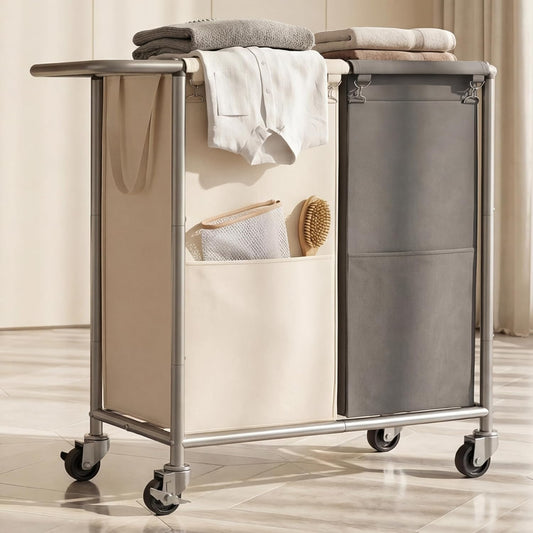 Heybly 3-Section Laundry Sorter Hamper,Rolling Laundry Hamper with Removable Bags – Heavy-Duty Laundry Sorter Cart with Wheels for Dirty Clothes, 40.2 x 15.4 x 33.1 Inches HLH024P03
