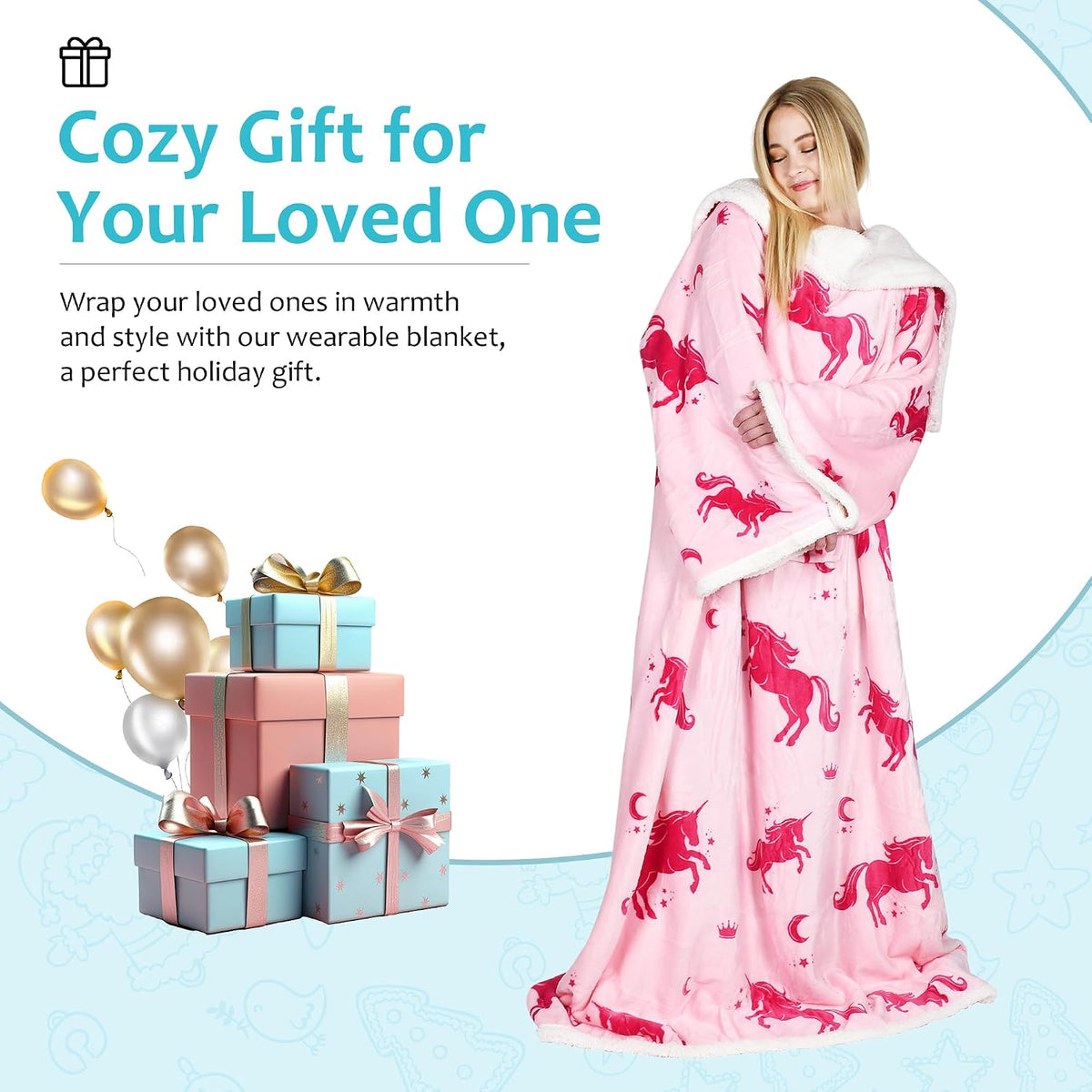 Catalonia Sherpa Wearable Blanket with Sleeves and Pocket for Adults