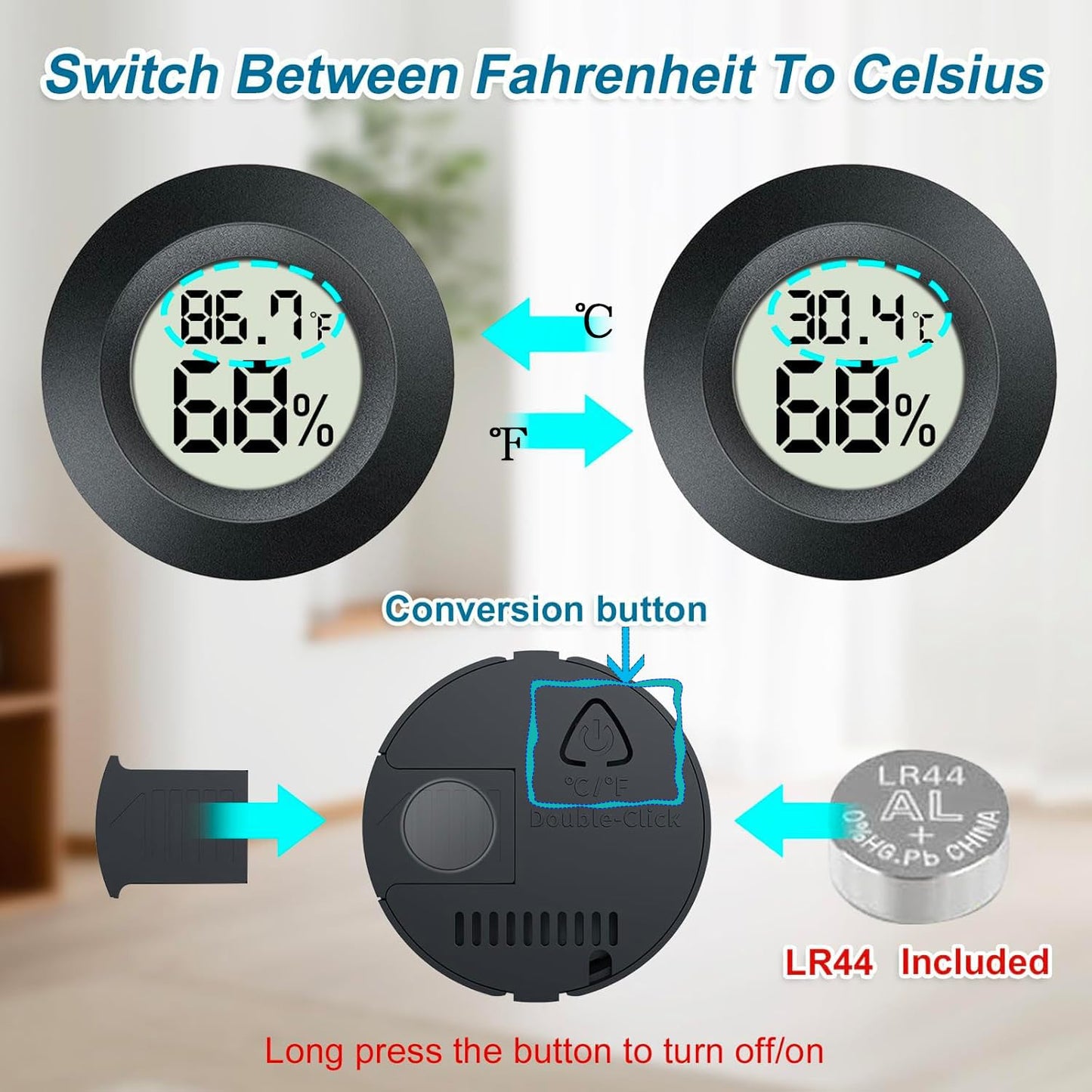 2 Pack Mini Digital Hygrometer Gauge Indoor Thermometer, LCD Monitor Temperature Outdoor Humidity Meter for Greenhouse Jars Incubators Guitar Case, Fahrenheit (℉) or Celsius(℃)