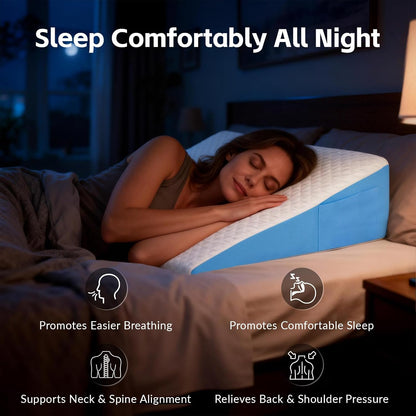 8" Leg Elevation Pillow, Memory Foam Wedge Pillow for Leg & Knee Support | Knee, Hip & Ankle Support. Elevates Legs For Comfortable Sleeping, Resting, And Recovery With A Supportive Wedge Shape.