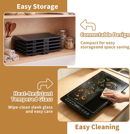 Electric Warming Tray 5-in-1 Food Warmers for Parties Buffet with 10 Temp & 24H Timer,41" x 15" Glass Warming Mat for Food Modular Warmers for Food Trays Buffet, for Family Women