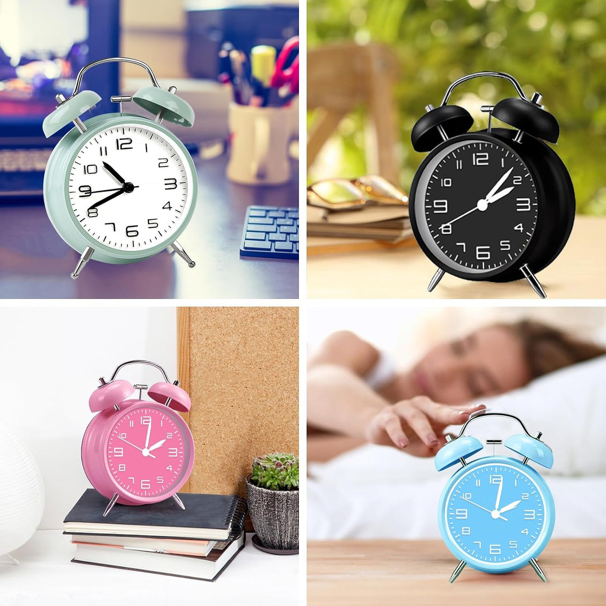 pxy Loud Alarm Clock for Heavy Sleepers 3D Dial Battery Operated (Battery Include), 4" Super Silent Analog Alarm Clock for Kids with Night Light PT260 Silver OrangePT505 Green White
