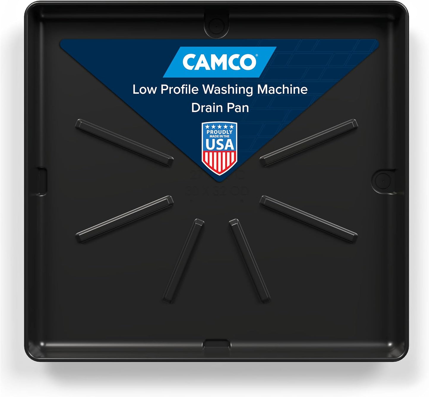 Camco Low Profile Washing Machine Drain Pan with PVC Fitting, 29 inch x 33 inch ID and 31 inch x 35 inch OD - Protects Your Floors from Washing Machine Leaks - Easy to Use - Pewter - 20788