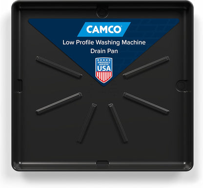 Camco Low Profile Washing Machine Drain Pan with PVC Fitting, 29 inch x 33 inch ID and 31 inch x 35 inch OD - Protects Your Floors from Washing Machine Leaks - Easy to Use - Pewter - 20788