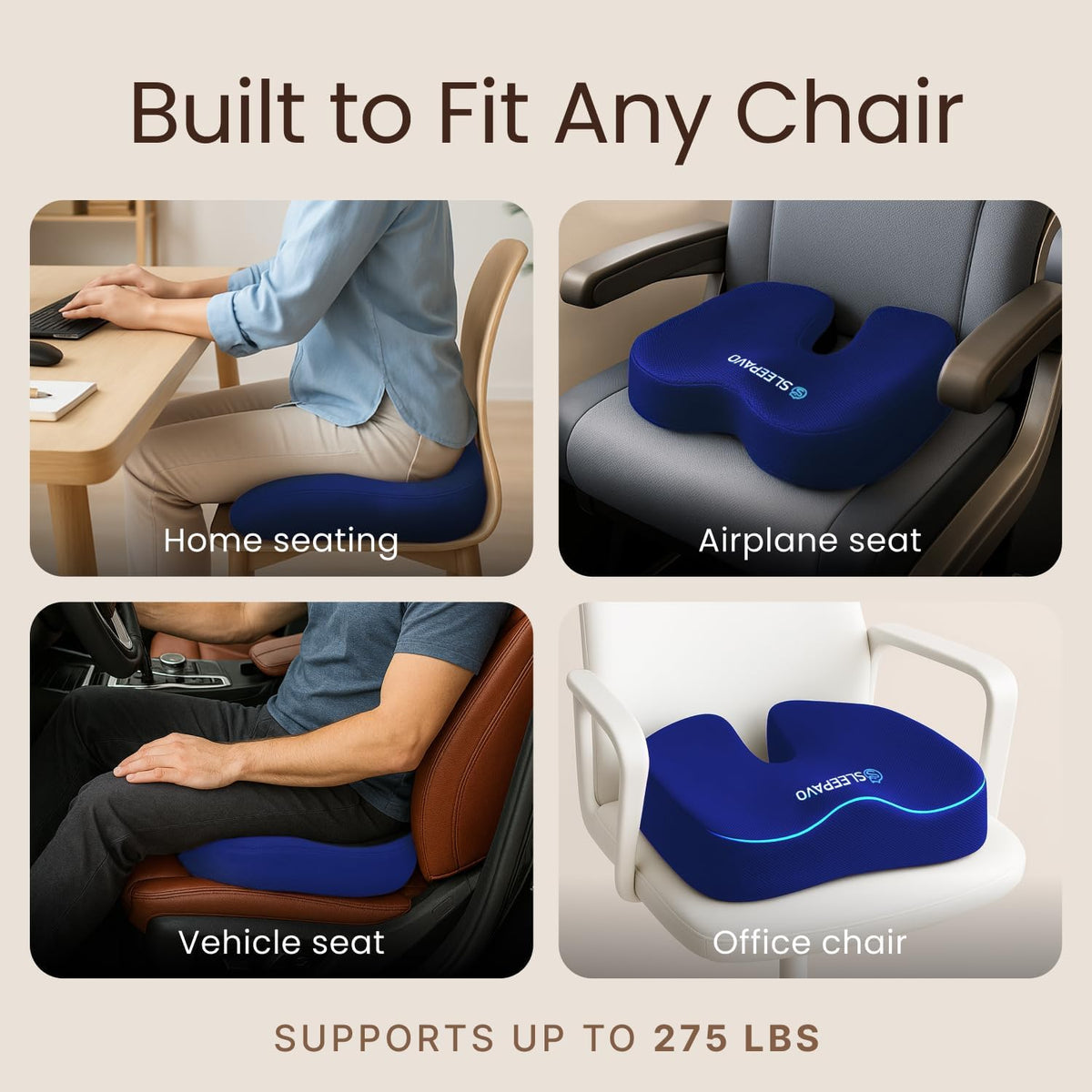 Sleepavo Office Chair Cushion, Seat Cushion for Tailbone Pain Relief Butt