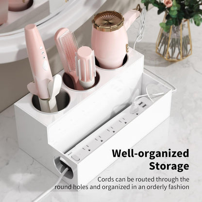 NIUBEE Acrylic Hair Tool Organizer,Hair Dryer Holder Countertop with 3 Cups | Clear, Hot Tools Organizer, Hair Blow Dryer Organizer for Curling Iron, Brush, Straightener, Makeup,Skincare,Vanity, Bathroom