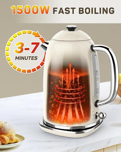 Harriet Electric Kettle, 1.8L Retro Electric Tea Kettle with Thermometer, 1500W Stainless Steel Hot Water Kettle Electric with LED Indicator, Fast Boiling, Cordless, Auto Shut-Off, Yellow