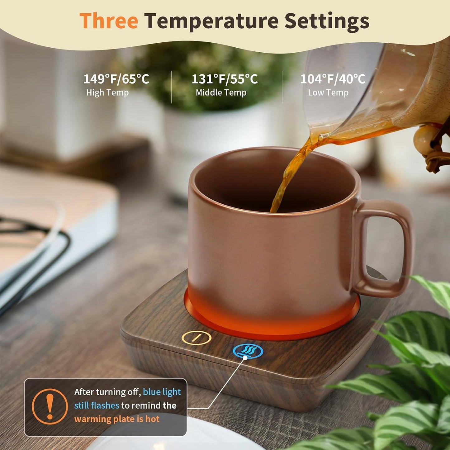 VOBAGA Coffee Mug Warmer, 4 Hours Auto Shut Off Cup Warmer for Office Home Desk with 3 Temperature Settings, Electric Beverage Warmer for Cocoa,Tea, Milk, Soup, for Coffee Gifts, Sky Blue (No Cup)