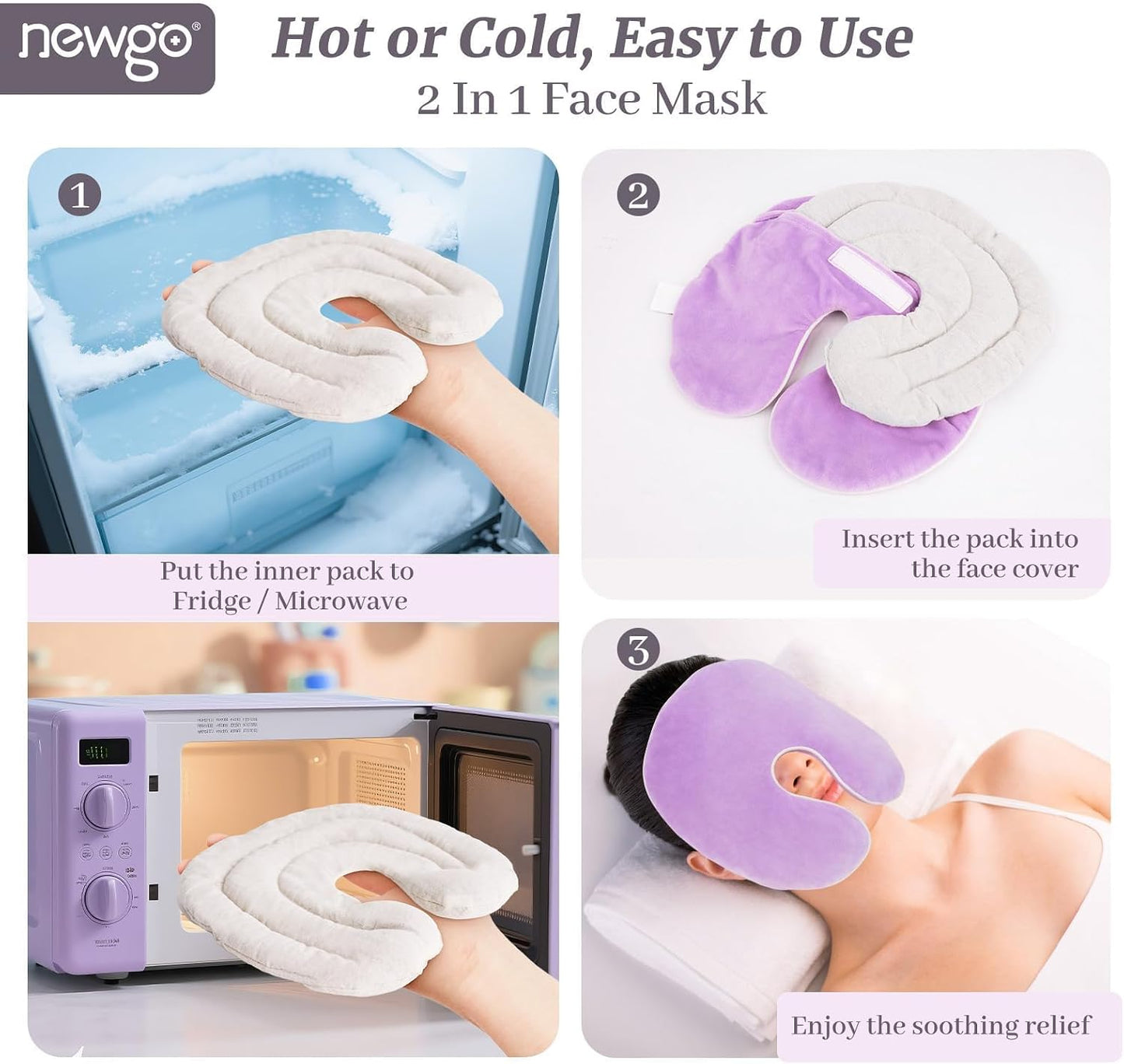 NEWGO Face Heating Mask, Moist Heat for Sinus & Migraine, Purple | Reusable and Easy to Use, Microwavable Warm Compress for Sinus Pressure, Migraine, and Tension Headache Relief