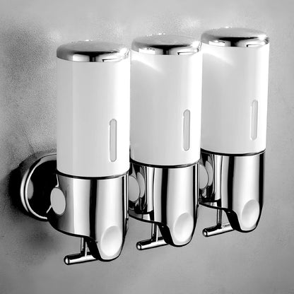 3 in 1 Chamber Wall Mounted Shampoo and Conditioner Dispenser (Silver) | No Drill Shower Soap Dispenser for Bathroom & Hotel Leak-Proof Pumps, Easy Installation and Large Capacity