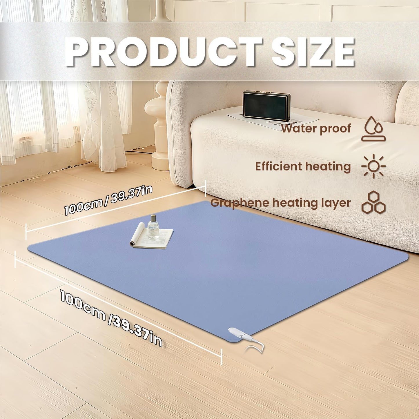 Heated Floor Mats Under Desk, 55" x 79" Heated Foot Warmer | Electric Heated Area Rug with Adjustable Temperature 12 Hour Timer, for Yoga Living Room Bedroom (55x79inch/140x200cm)