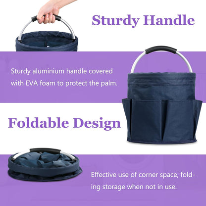 17L Cleaning Caddy with Handle and 6 Pockets, Foldable Cleaning Supply Caddy, Portable Shower Caddy in 600D Oxford Fabric, Multifunctional Storage Basket for Camping, Gardening, Black