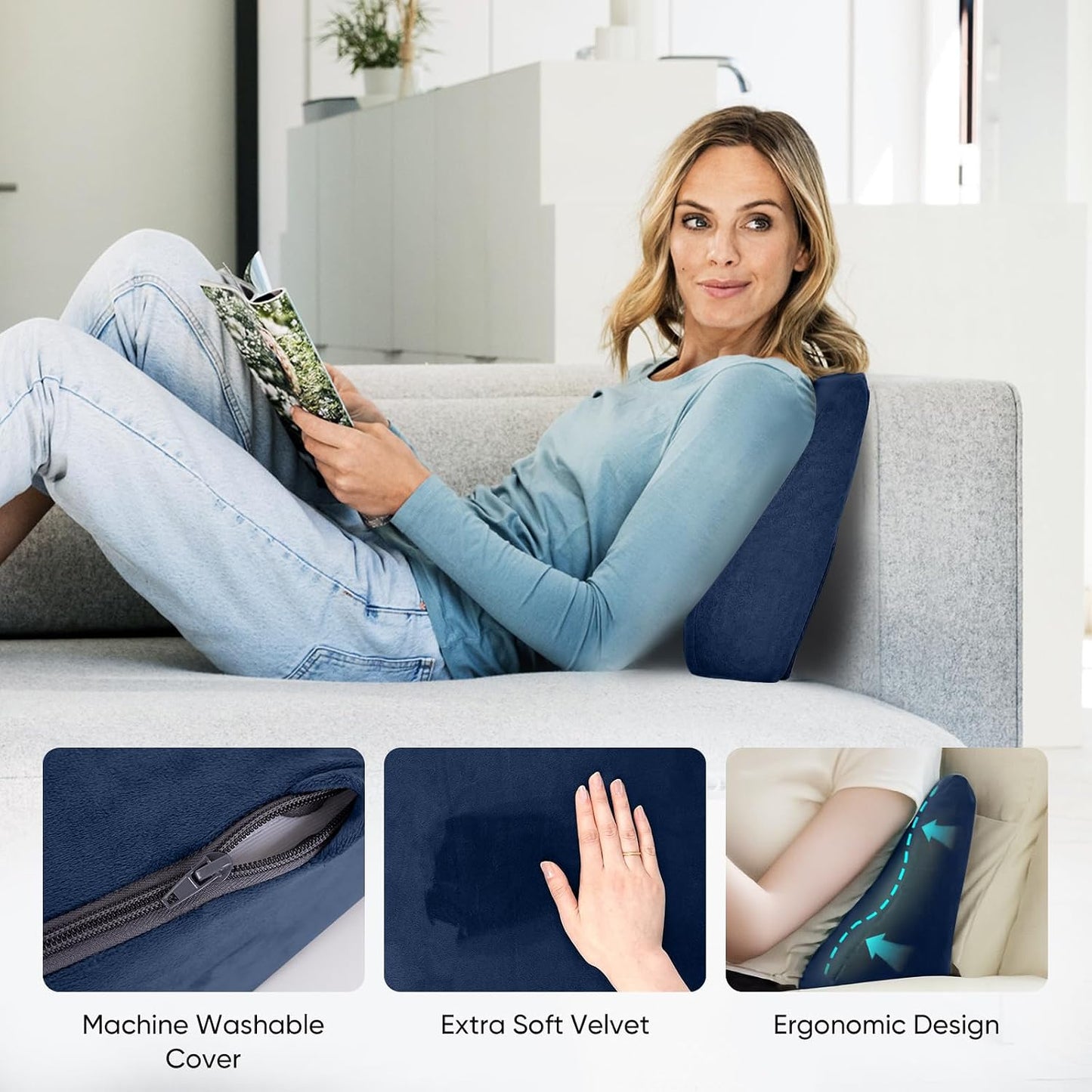Lumbar Support Pillow for Recliner and Couch, Ergonomic Back Support Pillow | Dual-Layer Memory Foam, Soft Velvet Cover, Lower Back Pain Relief, Back Cushions for Recliner, Sofa & Gaming Chair