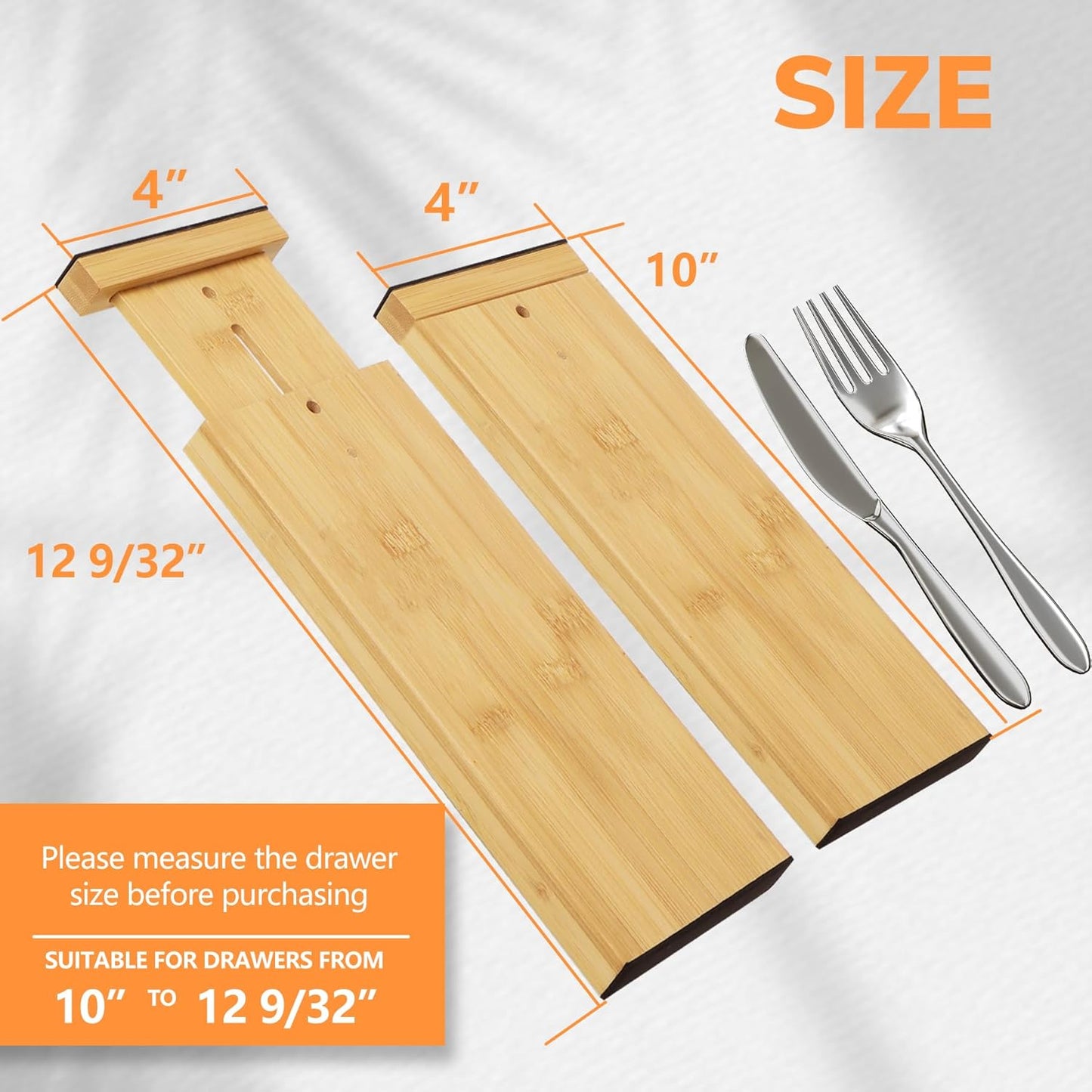 BAMEOS Bamboo Expandable Drawer Dividers – Fits 16.6"–22" Drawers, 2" High, Set of 4 | Spring-Loaded Bamboo Separator for Kitchen Island, Bathroom Vanity & Dresser Drawers