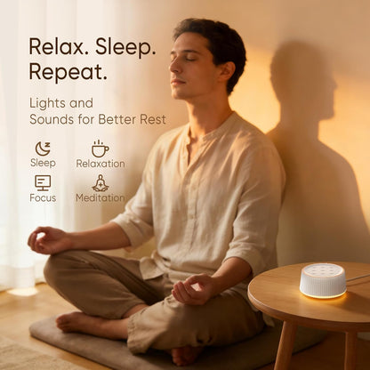 Noise Machine, White Noise Sound Machine for Baby & Adults, 26 Soothing Sounds, 8 Night Light Colors, Tap Control, 6 Timer Settings, Auto-Off & Memory, 4-7-8 Breathing (Black, Standar)