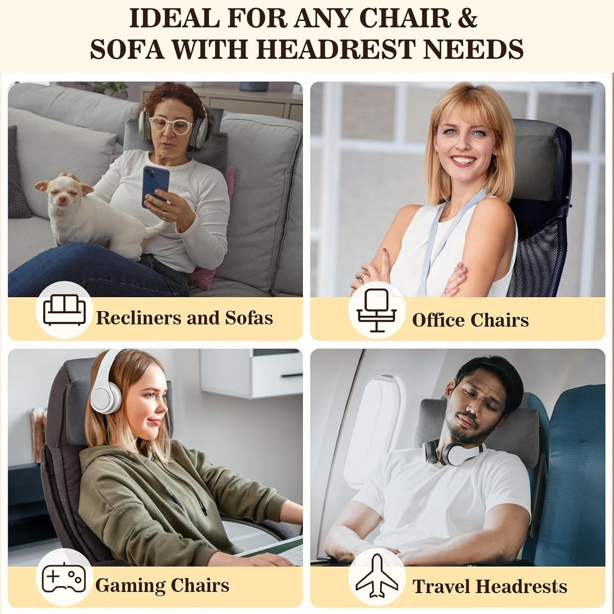 Recliner Headrest Pillow, Adjustable Comfort Neck & Head Support Pillow